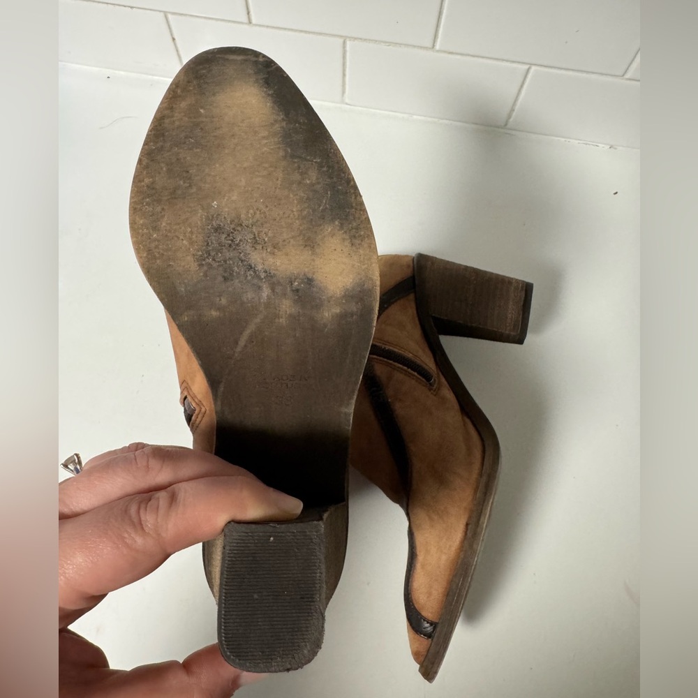 Free People Winding Road Tan Brown Leather Western Cowboy Booties Size 38 - Picture 13 of 13